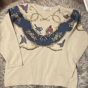Mixage Beige and Blue Bird Print Sweater